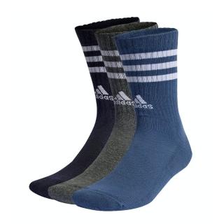【adidas 愛迪達】3S C SPW CRW 3P 中筒襪 3雙入 運動 訓練 休閒 足弓支撐 透氣 黑灰藍(IP2639)
