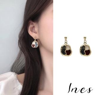 【INES】韓國設計法式復古三色滴釉氣質夾式耳環(無耳洞耳環 耳夾 夾式耳環)