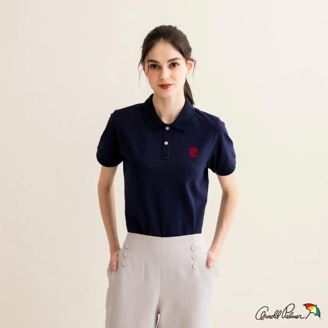 【Arnold Palmer 雨傘】女裝-休閒彈性網眼刺繡POLO衫(深藍色)