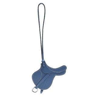 【Hermes 愛馬仕】PADDOCK SELLE馬鞍造型小牛皮鑰匙圈/吊飾(瑪瑙藍H063611CK-Bleu Agate)