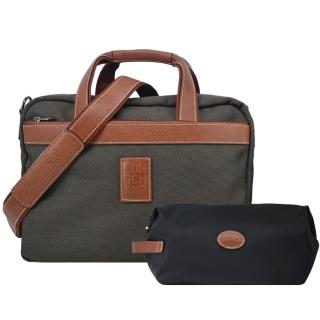 【LONGCHAMP】BOXFORD系列帆布兩用旅行袋(附盥洗包/棕)