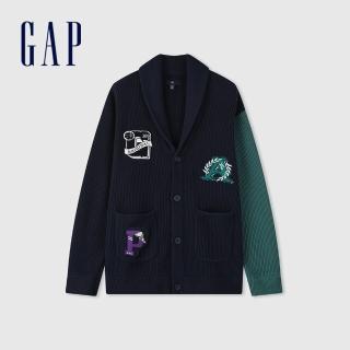【GAP】男裝 Logo印花翻領針織外套-海軍藍(455189)