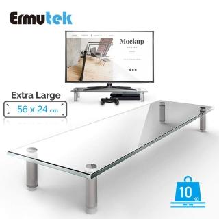 【Ermutek 二木科技】加長版強化鋼化玻璃桌上型螢幕收納架/多功能螢幕增高架(SR-010)