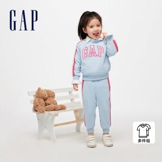 【GAP】女幼童裝 Logo圓領長袖長褲家居套裝-淺藍色(890303)