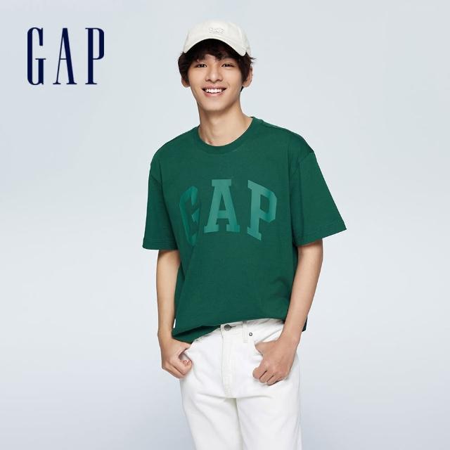【GAP】男裝 Logo印花圓領短袖T恤 厚磅密織親膚系列-深綠色(465796)