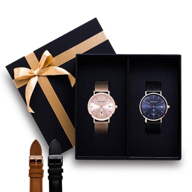 【THEODORA’S 希奧朵拉】(可選色)情人節禮盒Zeus對錶+替換錶帶禮盒4入組(情侶對錶  真單眼 日期顯示)