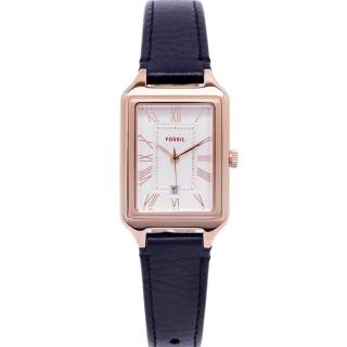 【FOSSIL】羅馬時間刻度皮革錶帶手錶-銀色面x黑色/24x32mm(ES5310)