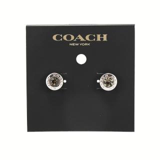 【COACH】送原廠提袋-圓形鑲鑽耳針式耳環(銀綠)