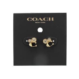 【COACH】送原廠提袋-CLOGO鑲鑽造型耳針式耳環(淡金)