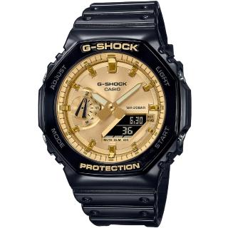 【CASIO 卡西歐】G-SHOCK 八角農家橡樹雙顯手錶-時尚黑金 畢業 禮物(GA-2100GB-1A)