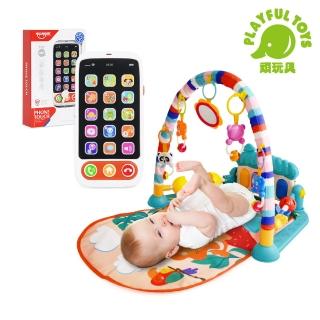 【Playful Toys 頑玩具】腳踏琴健身架+嬰兒觸控手機(健力架 嬰兒玩具 踢踢琴 彌月禮物)