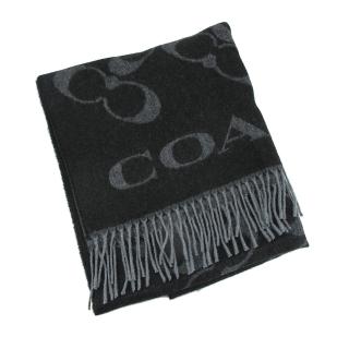 【COACH】新款寬版羊毛圍巾、披巾(黑灰)
