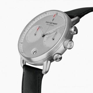 【Nordgreen】ND手錶 Pioneer 先鋒 42mm 月光銀殼×紋理灰面 極夜黑真皮錶帶(PI42SILEBLTG)