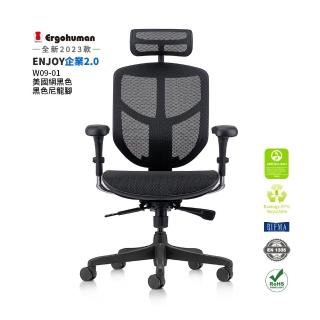 【ERGOHUMAN】ENJOY 企業2.0 腰枕彈力可調 舒適再升級 W0901黑腳(人體工學椅 辦公椅 全網椅 美國網)