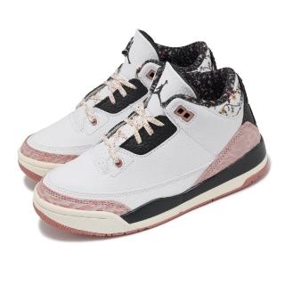 【NIKE 耐吉】休閒鞋 Jordan 3 Retro PS 中童 白 粉 小朋友 爆裂紋 皮革 AJ3 三代 復刻(FQ9174-100)