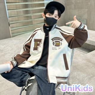 【UniKids】現貨 中大童長袖棒球服外套 美式撞色復古夾克 男大童 CV23009(咖啡)
