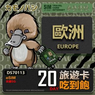 【鴨嘴獸 旅遊網卡】歐洲eSIM 旅遊卡 20日吃到飽 歐洲上網卡(歐洲地區 免插卡 eSIM卡)