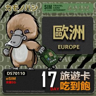 【鴨嘴獸 旅遊網卡】歐洲eSIM 旅遊卡 17日吃到飽 歐洲上網卡(歐洲地區 免插卡 eSIM卡)