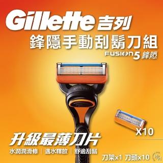 【Gillette 吉列】鋒隱手動刮鬍刀組(刀架x1+刀頭x10)