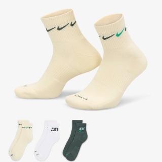 【NIKE 耐吉】襪子 中筒襪 運動襪 9雙組 EVERYDAY PLUS CUSHIONED 米白綠 DH3827-901(2920)