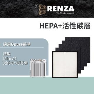 【RENZA】適用Opure 臻淨 Mini A1 迷你小阿肥機 空氣清淨機(HEPA濾網+活性碳濾網 濾芯)