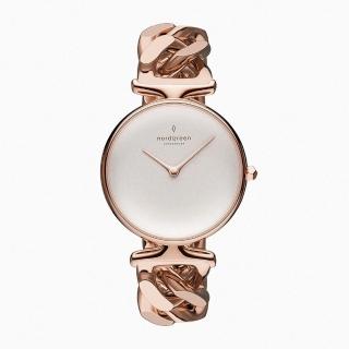 【Nordgreen】ND手錶 Unika 獨特 32mm 玫瑰金殼×白面 玫瑰金鏈條錶帶 手鍊式錶帶(UN32RGCHROXX)