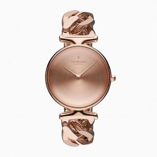【Nordgreen】ND手錶 Unika 獨特 28mm 玫瑰金殼×磨砂金屬面 玫瑰金鏈條錶帶 手鍊式錶帶(UN28RGCHROBM)