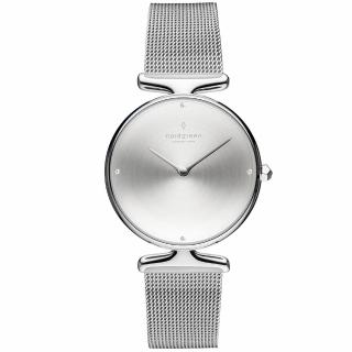 【Nordgreen】ND手錶 Unika 獨特 28mm 月光銀殼×拉絲水晶面 月光銀米蘭錶帶 網格鈦鋼錶帶(UN28SIMESIBC)