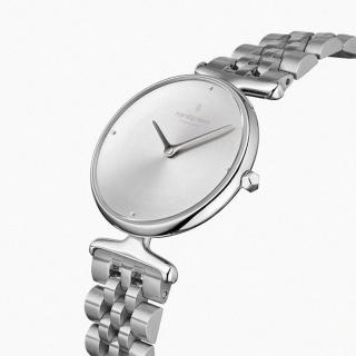 【Nordgreen】ND手錶 Unika 獨特 28mm 月光銀殼×拉絲水晶面 月光銀五珠精鋼錶帶(UN28SI5LSIBC)