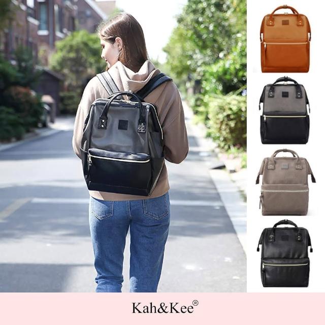 【Kah&Kee】經典款拼接色大容量皮革後背包 NO.KK016(男後背包 女後背包 筆電後背包)