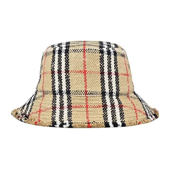【BURBERRY 巴寶莉】BURBERRY 經典LOGO格紋設計棉混紡羊毛漁夫帽(典藏米)