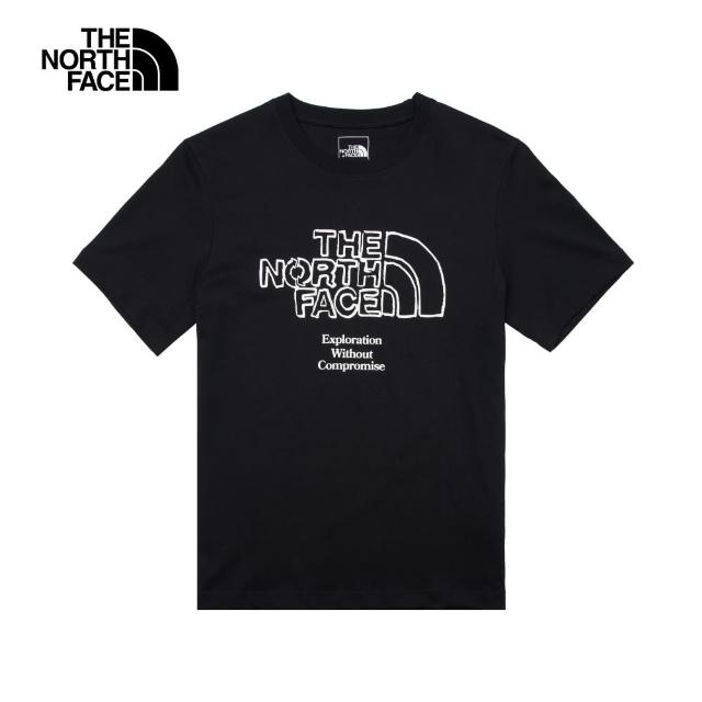 【The North Face】北面男女款黑色胸前經典品牌LOGO印花休閒短袖T恤｜8AUXJK3