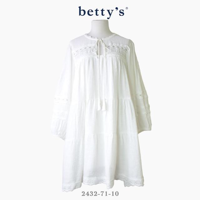 【betty’s 貝蒂思】蕾絲車邊雪紡綁帶短洋裝(共二色)