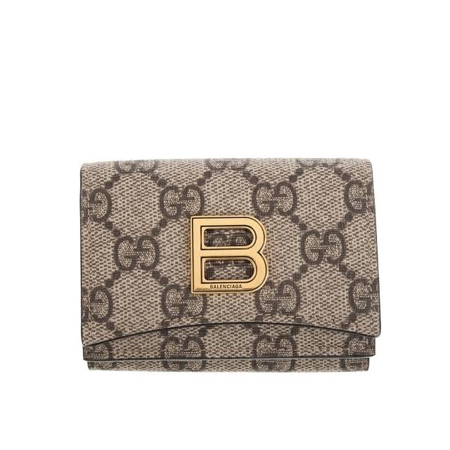 GUCCI 古馳 Gucci x BALENCIAGA 新款The Hacker project 雙面扣式短夾 棕色