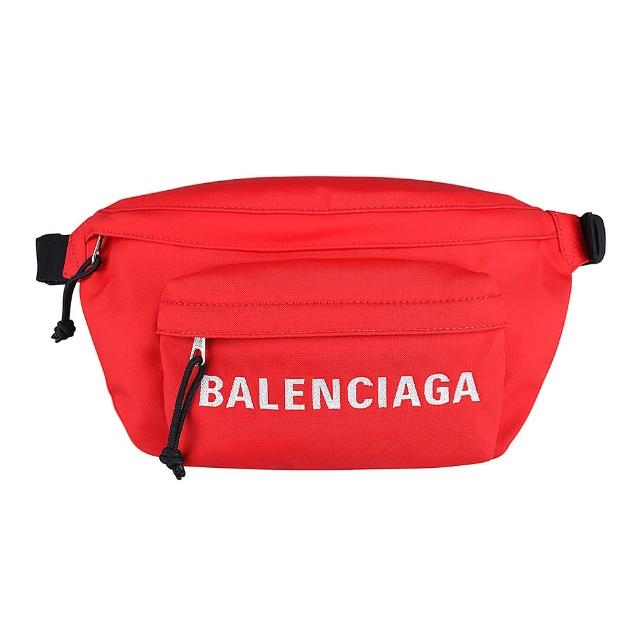 【Balenciaga 巴黎世家】BALENCIAGA WHEEL字母LOGO尼龍拉鍊胸腰包(亮紅)