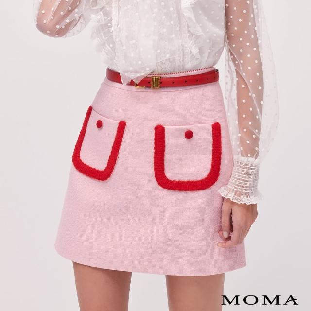 【MOMA】甜美跳色包邊小香短裙(粉色)