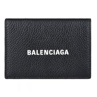 【Balenciaga 巴黎世家】Balenciaga CASH字母LOGO牛皮三折釦式短夾(黑)