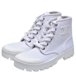 【CELINE】經典PATAPANS系列品牌LOGO標誌帆布中筒靴(白343142198C.01BC)
