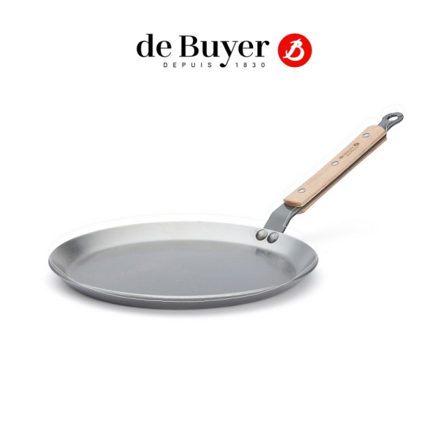 【de Buyer 畢耶】『原礦木柄蜂蠟系列』法式可麗餅鍋24cm/鐵鍋