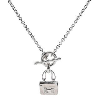 【Hermes 愛馬仕】經典Amulettes Constance包包造型925純銀T釦項鍊(H121324B-ARG)