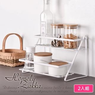 【Homely Zakka】日式簡約鐵藝多功能雙層調味料架/檯面收納架_2入/組(瓶罐收納 調味罐收納 置物架)