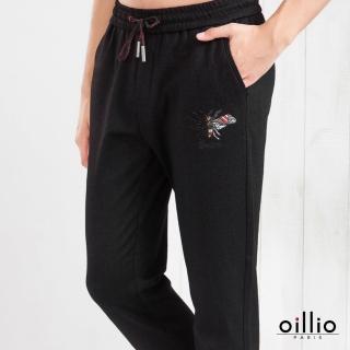 【oillio 歐洲貴族】男裝 休閒防皺超柔長褲 修身 彈性 保暖(黑色 法國品牌)