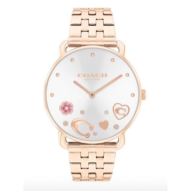 【COACH】官方授權C2 粉樣造型時尚腕錶 玫瑰金-36mm-贈高級9入首飾盒(CO14504285)