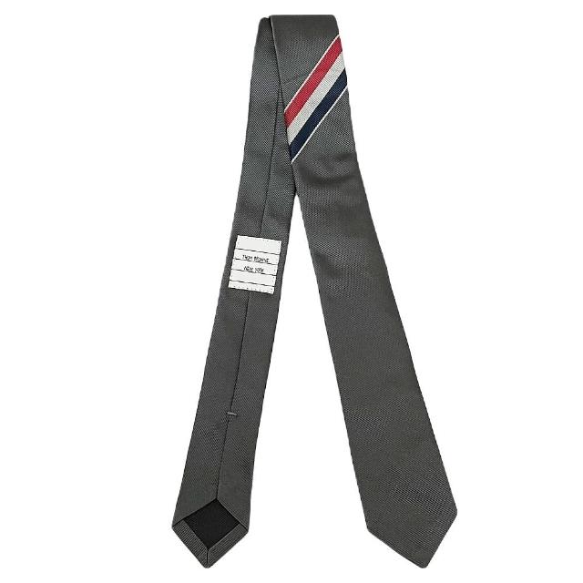 【THOM BROWNE】春夏新款 品牌經典條文窄版真絲領帶(深灰色)