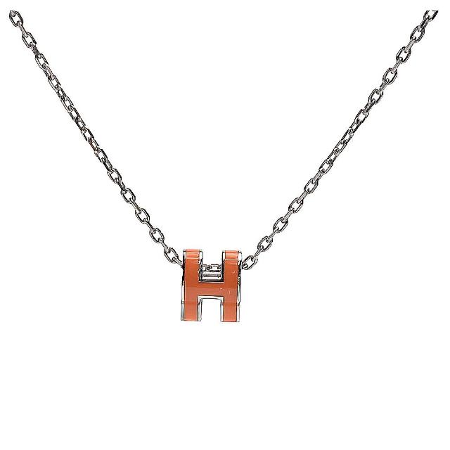 【Hermes 愛馬仕】經典Pop H立體簍空橢圓LOGO項鍊(小_橘色/銀H147992F-ORG-ARG)