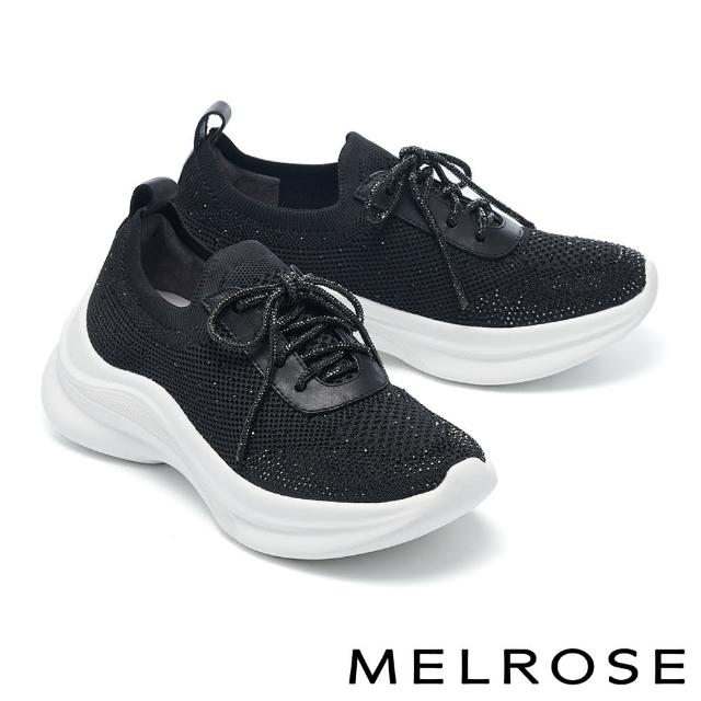 【MELROSE】美樂斯 時髦晶鑽飛織布綁帶厚底休閒鞋(黑)