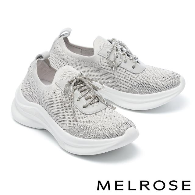 【MELROSE】美樂斯 時髦晶鑽飛織布綁帶厚底休閒鞋(灰)