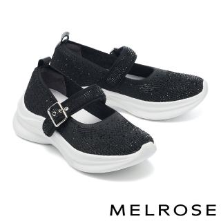 【MELROSE】美樂斯 氣質美學晶鑽飛織布瑪莉珍厚底休閒鞋(黑)