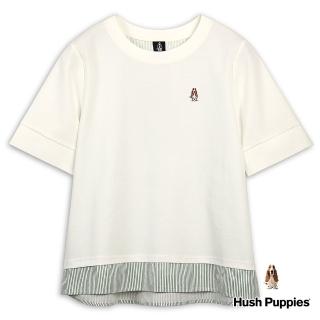 【Hush Puppies】女裝 上衣 知性條紋拼接假兩件上衣(米白 / 43210106)