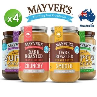 【Mayvers】澳洲香烤無糖花生醬&超級堅果醬(任選四入組375g&280g)